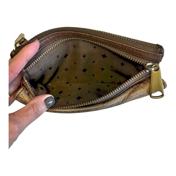 Fossil Cow Hide Leather Explorer Clutch Wallet in Gold Tone Metallic and Brown - Picture 4 of 6